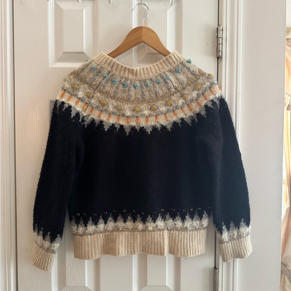 Anthropologie Sleeping on Snow beaded Fair Isle wool blend pullover - Picture 6 of 7